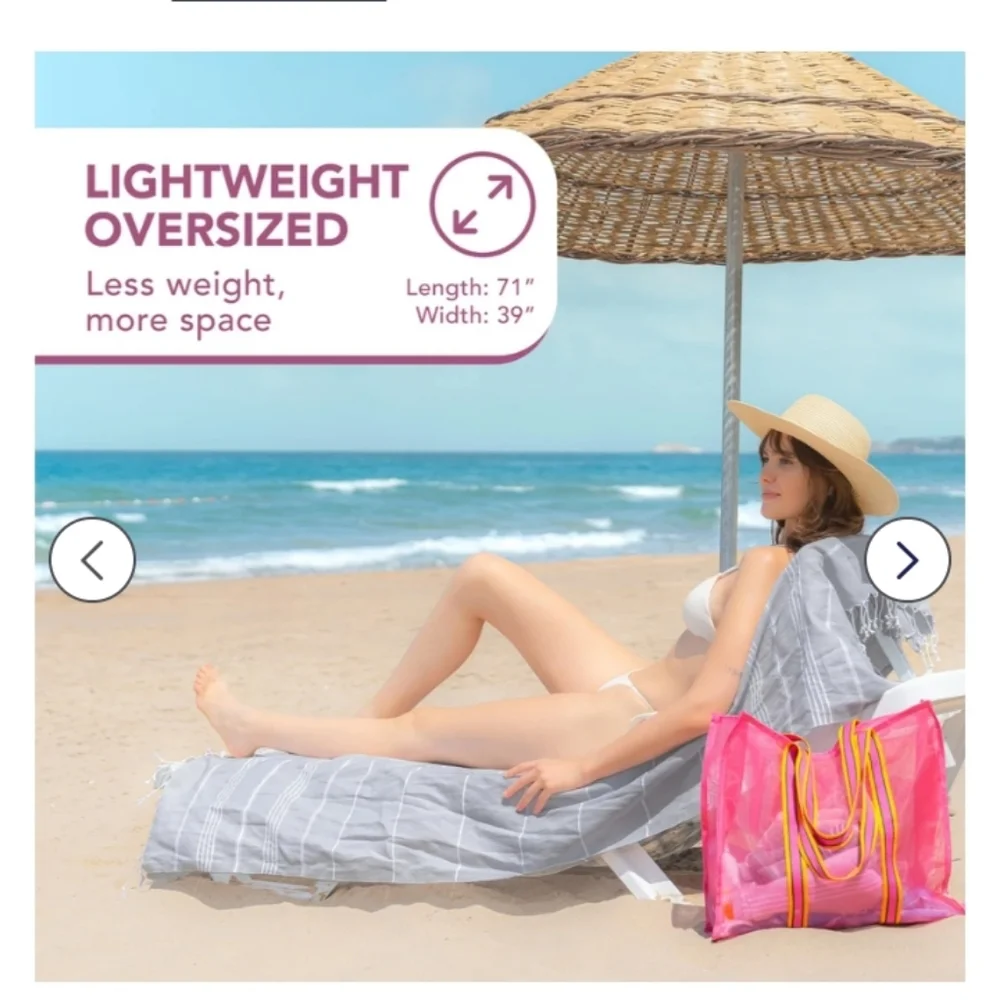 Turkish Beach Towel with Tote Bag - Extra Large 39x71‎ Cotton Beach Towel